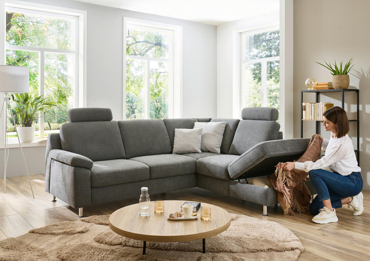 ECKSOFA in Webstoff Dunkelgrau  - Dunkelgrau/Alufarben, Konventionell, Textil/Metall (241/200cm) - Beldomo System