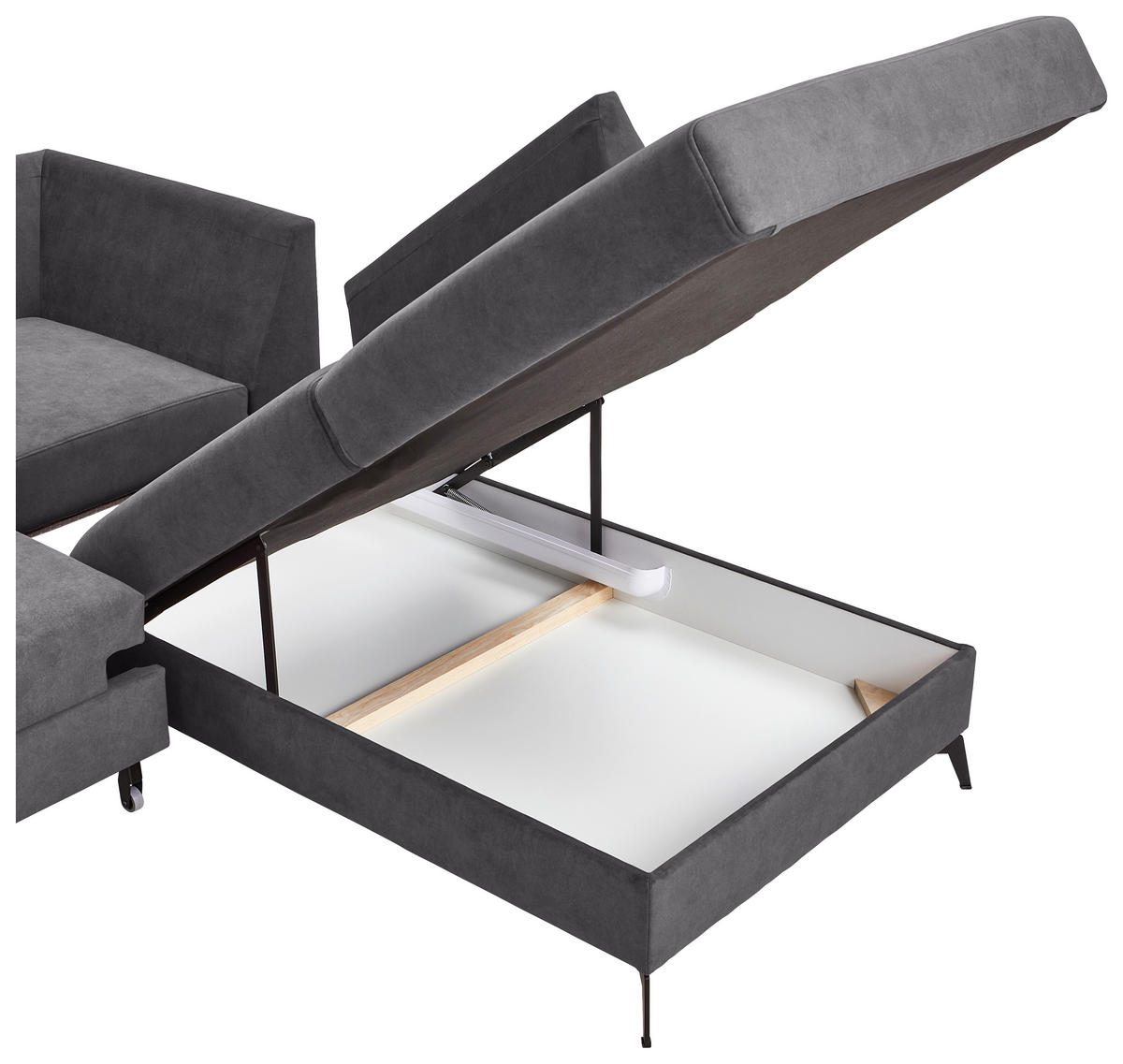 ECKSOFA Dunkelgrau Chenille  - Dunkelgrau/Schwarz, KONVENTIONELL, Textil/Metall (275/257cm) - Carryhome