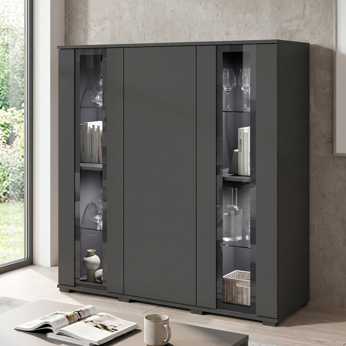 HIGHBOARD Caro 120/121,9/39,5 cm  - Schwarz, Design, Glas/Holzwerkstoff (120/121,9/39,5cm) - P & B