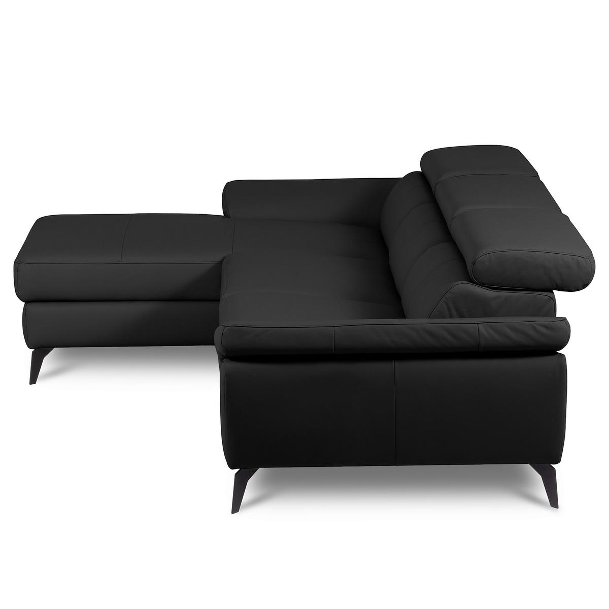 ECKSOFA Lederlook Echtleder Schwarz  - Schwarz, Design, Leder/Textil (179/252cm) - Livetastic