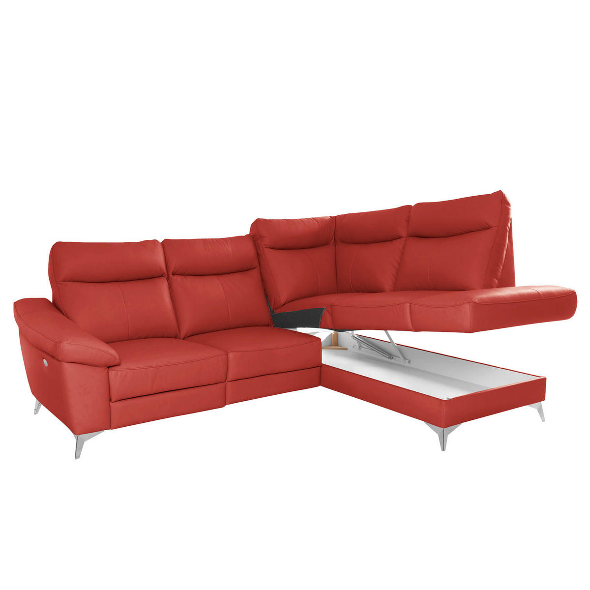 ECKSOFA Rot Echtleder Lederlook  - Chromfarben/Rot, Design, Leder/Textil (242/194cm) - Livetastic