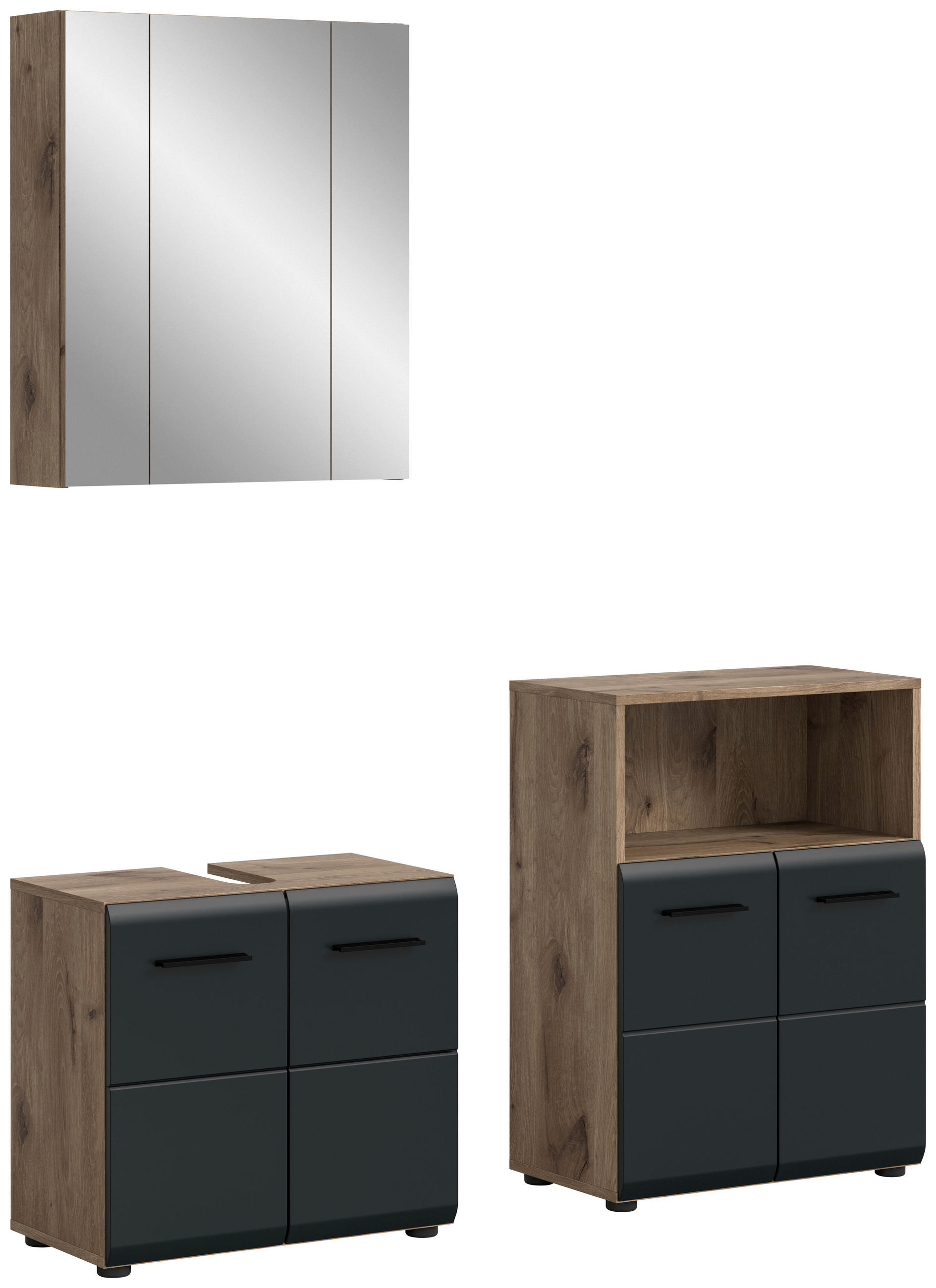 BADEZIMMER 3-teilig 120 cm  - Eiche dunkel/Schwarz, Basics, Holzwerkstoff/Kunststoff (120cm) - MID.YOU