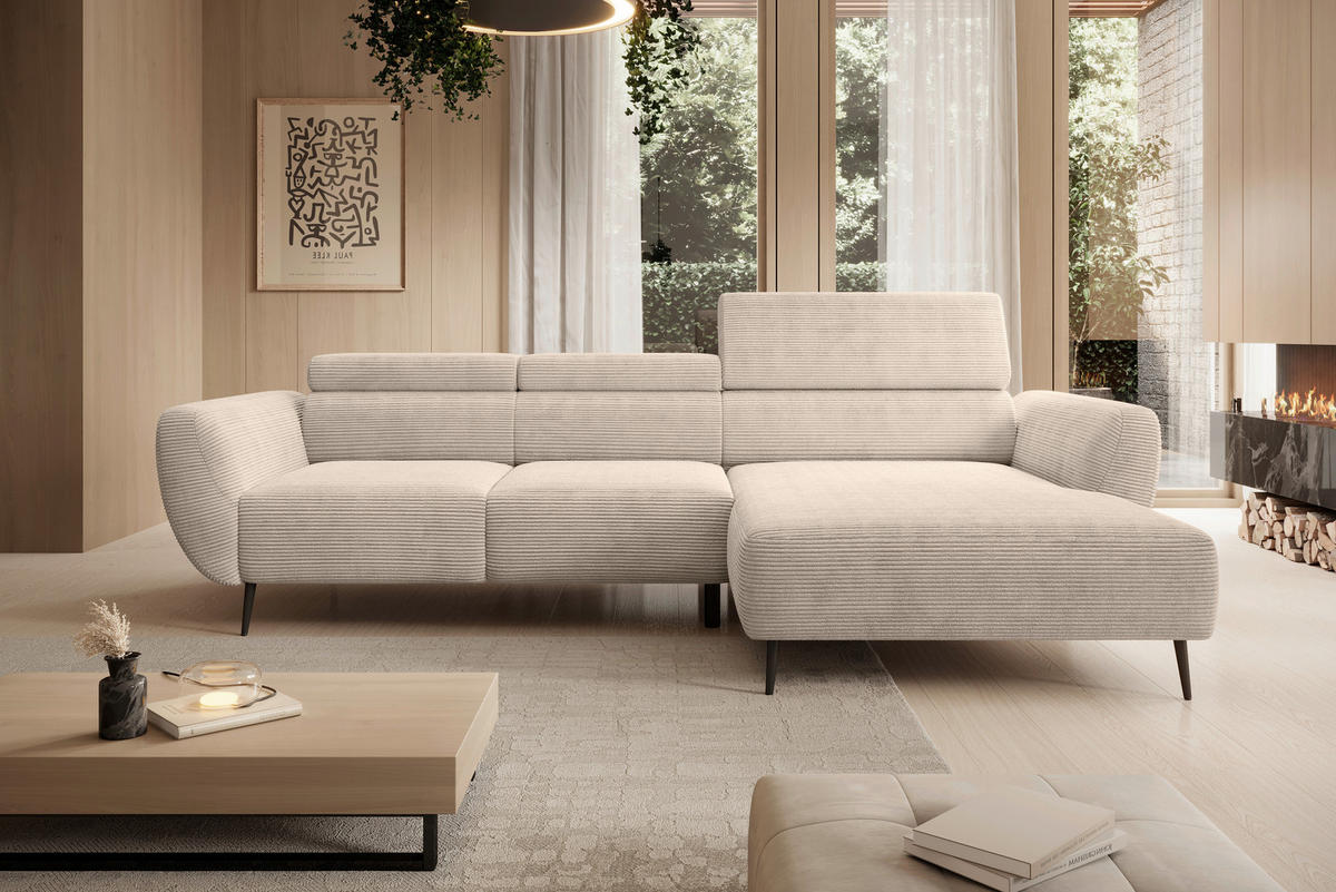 ECKSOFA in Cord Taupe  - Taupe/Schwarz, Konventionell, Textil/Metall (277/174cm) - Carryhome
