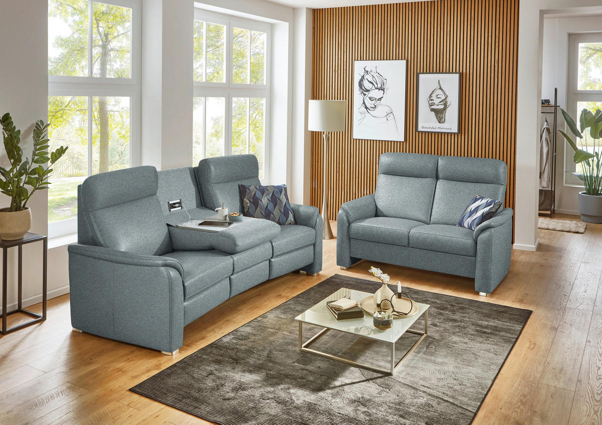 SITZGARNITUR  in Flachgewebe Graublau  - Graublau/Alufarben, KONVENTIONELL, Textil/Metall (218/156/107/103/95cm) - Beldomo Comfort
