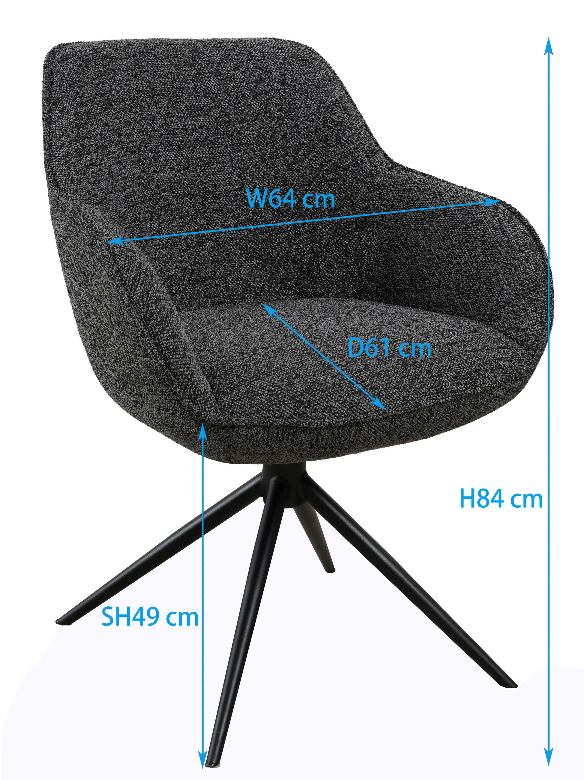 ARMLEHNSTUHL  in Eisen Leinenoptik  - Anthrazit/Schwarz, Design, Textil/Metall (64/84/61cm) - Novel