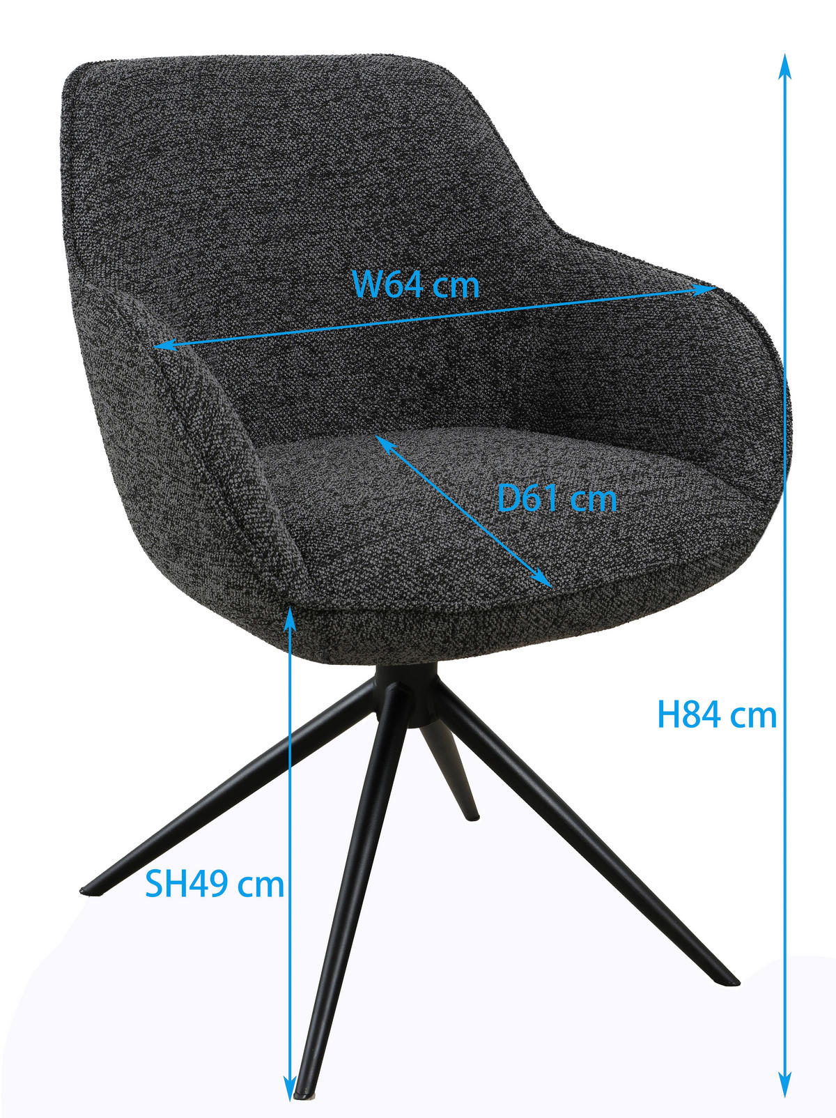 ARMLEHNSTUHL  in Eisen Leinenoptik  - Anthrazit/Schwarz, Design, Textil/Metall (64/84/61cm) - Novel