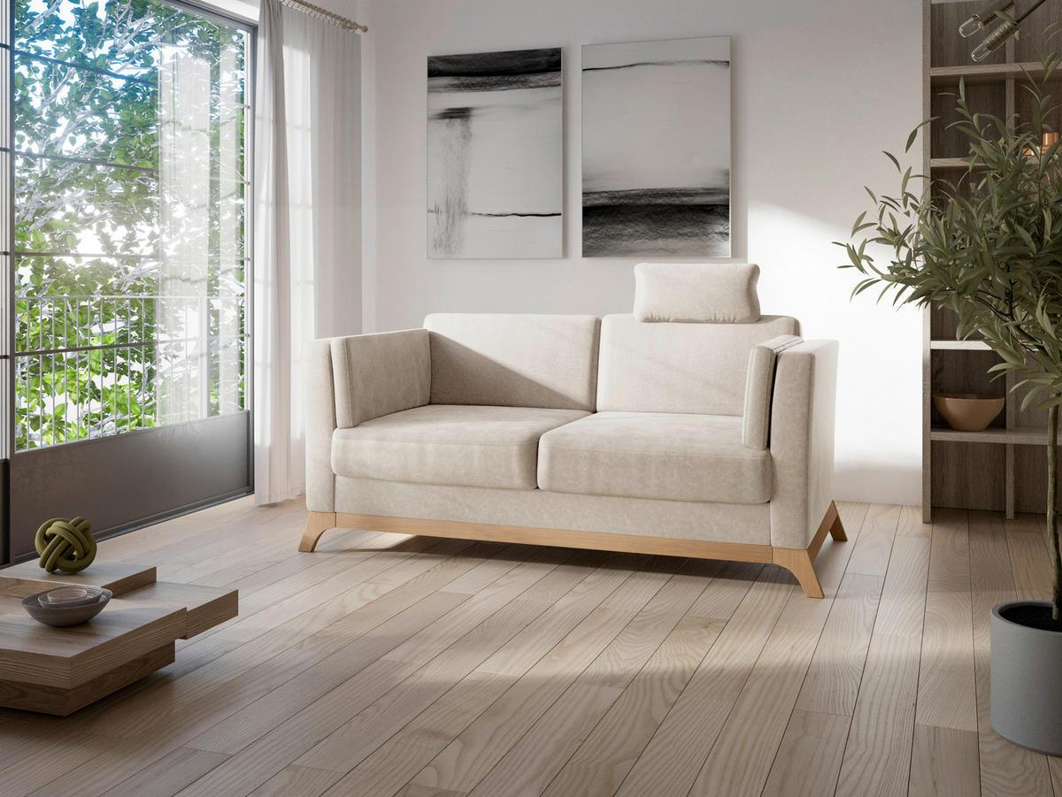 2,5-SITZER Mikrofaser Beige  - Eichefarben/Beige, KONVENTIONELL, Holz/Textil (183/84/93cm) - Sit & More