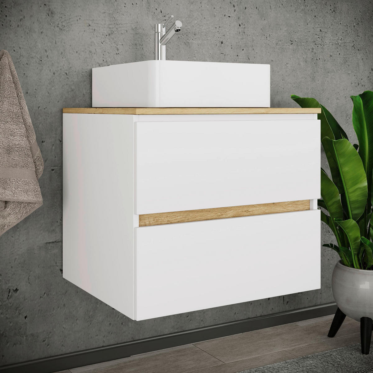 BADEZIMMER 2-teilig  in  - Honigeiche/Weiß, Trend, Keramik/Holzwerkstoff (60/67/51cm) - MID.YOU