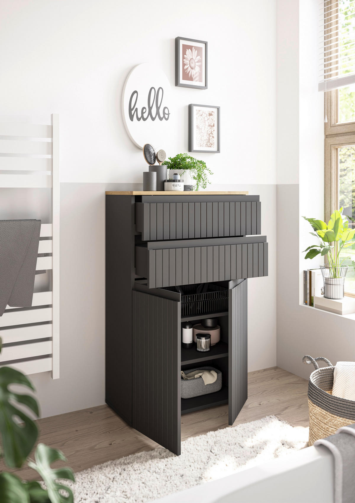 MIDISCHRANK 60/100/31 cm  - Eichefarben/Schwarz, MODERN, Holzwerkstoff/Kunststoff (60/100/31cm) - MID.YOU