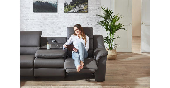WOHNLANDSCHAFT in Leder Grau - Chromfarben/Grau, KONVENTIONELL, Leder/Kunststoff (324/260cm) - Cantus