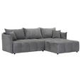 ECKSOFA Grau Plüsch Zierkissen, Rückenkissen, Bettkasten, Schlaffunktion, Rücken echt, Liegefläche im Originalstoff  - Schwarz/Grau, KONVENTIONELL, Kunststoff/Textil (253/192cm) - Carryhome