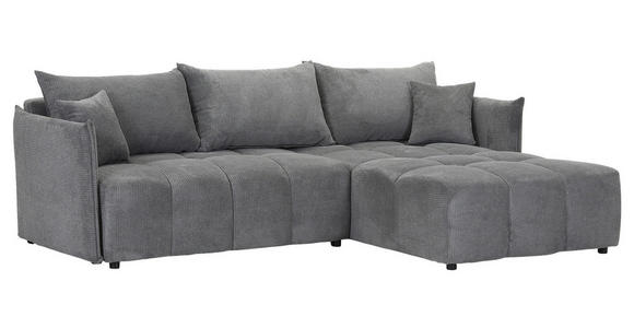 ECKSOFA Grau Plüsch Zierkissen, Rückenkissen, Bettkasten, Schlaffunktion, Rücken echt, Liegefläche im Originalstoff  - Schwarz/Grau, KONVENTIONELL, Kunststoff/Textil (253/192cm) - Carryhome