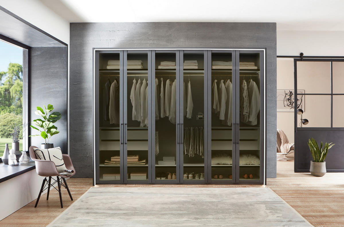 DREHTÜRENSCHRANK 300/236/58 cm 6-türig Graphitfarben  - Schwarz/Graphitfarben, Design, Glas/Holzwerkstoff (300/236/58cm) - Novel