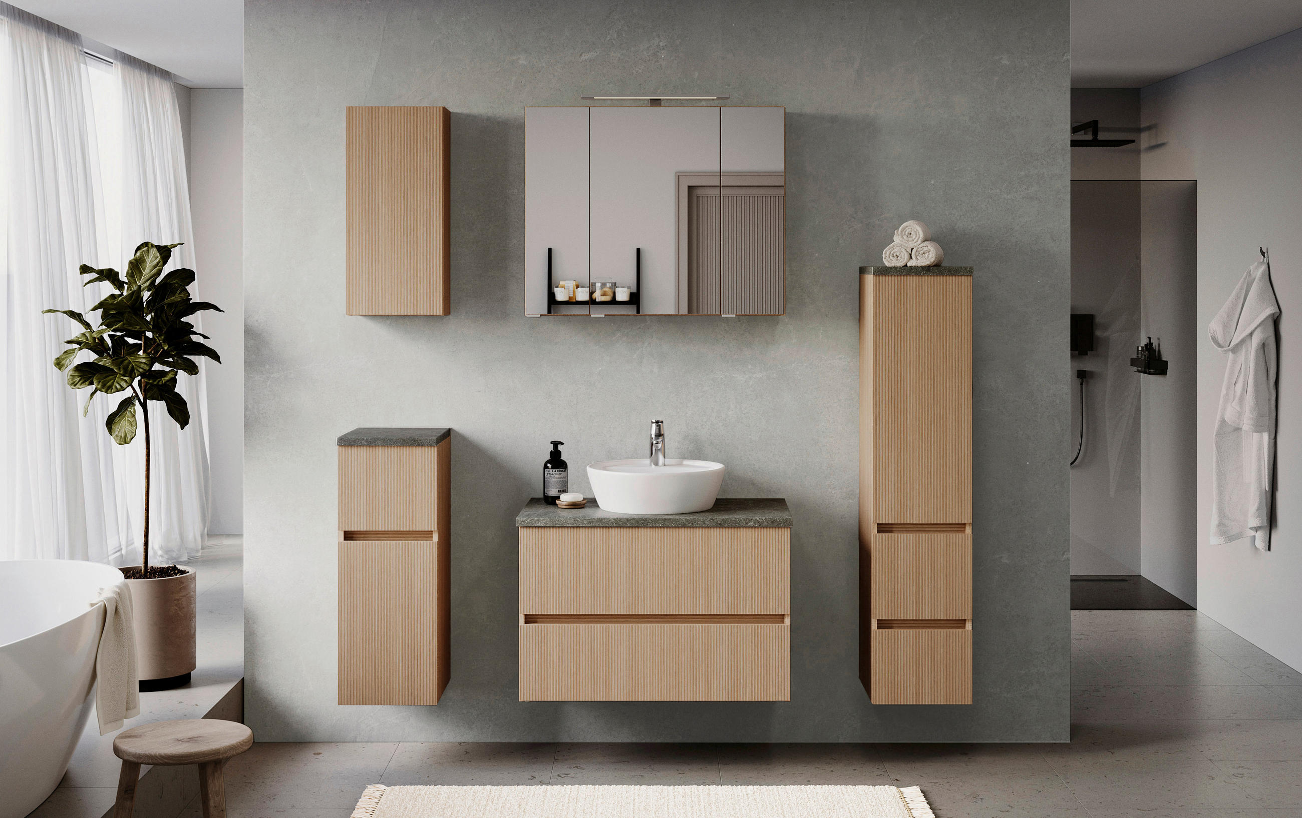 WASCHTISCHKOMBI 80 cm  - Eichefarben/Weiß, KONVENTIONELL, Keramik/Holzwerkstoff (80cm) - Xora