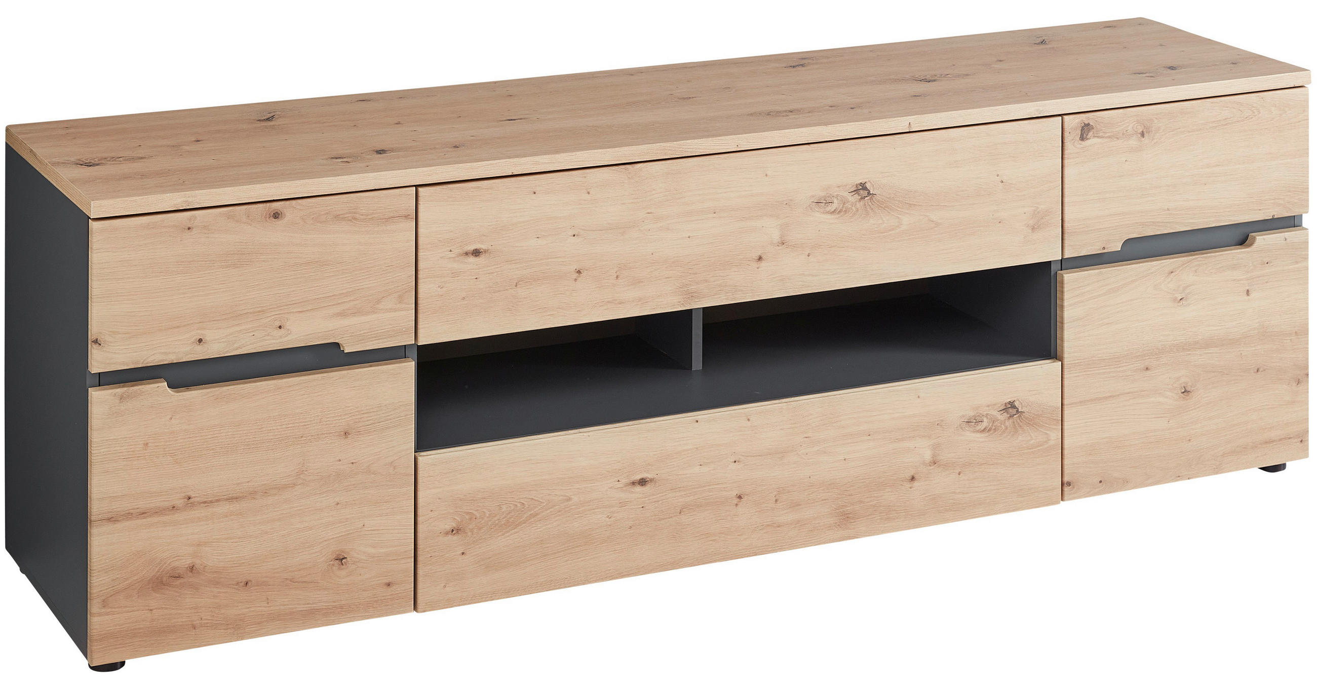LOWBOARD Graphitfarben, Eiche Artisan - Schwarz/Graphitfarben, Design, Holzwerkstoff/Kunststoff (192/62/47cm) - Voleo