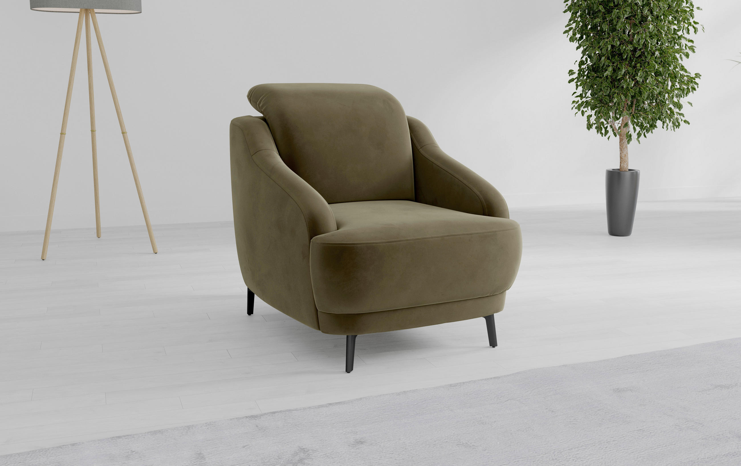 SESSEL in Samt Olivgrün  - Schwarz/Olivgrün, MODERN, Textil/Metall (87/93/104cm) - Sit & More
