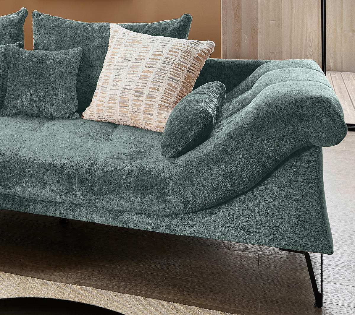 ECKSOFA GARDA Türkis Chenille Zierkissen, Rückenkissen, Nierenkissen, Rücken echt  - Türkis/Schwarz, KONVENTIONELL, Textil/Metall (192/310cm) - Livetastic