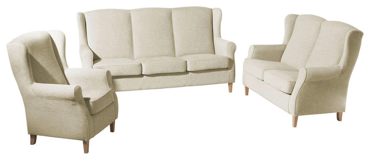 3-SITZER-SOFA Chenille Beige  - Beige/Buchefarben, Design, Holz/Textil (193/103/86cm) - Max Winzer