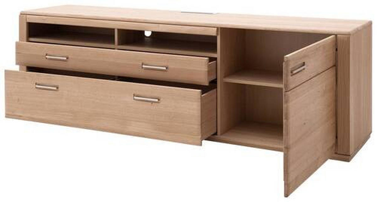 MEDIABÄNK i faner, delar i massivt trä ek ekfärgad  - silver/ekfärgad, Design, metall/trämaterial (223/69/51cm) - Livetastic