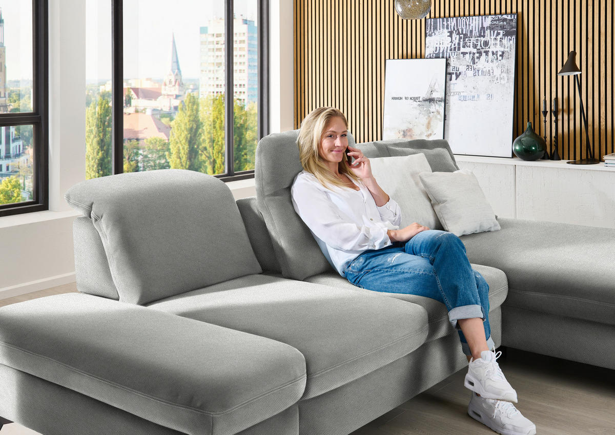 ECKSOFA  in Chenille Greige  288/198 cm  - Greige/Schwarz, Design, Textil/Metall (288/198cm) - Beldomo Style