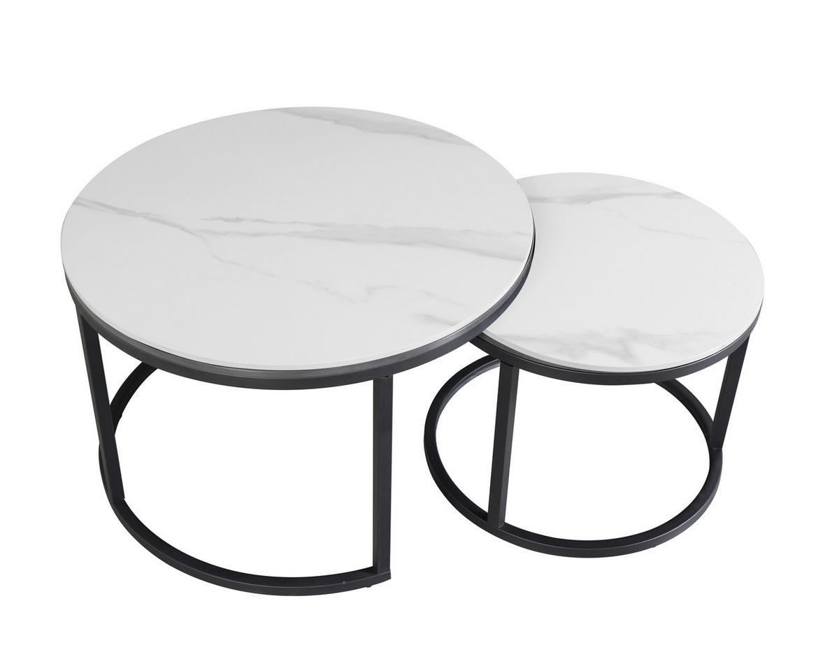 COUCHTISCH rund Weiß  - Schwarz/Weiß, MODERN, Stein/Metall (68/43/68cm) - MID.YOU