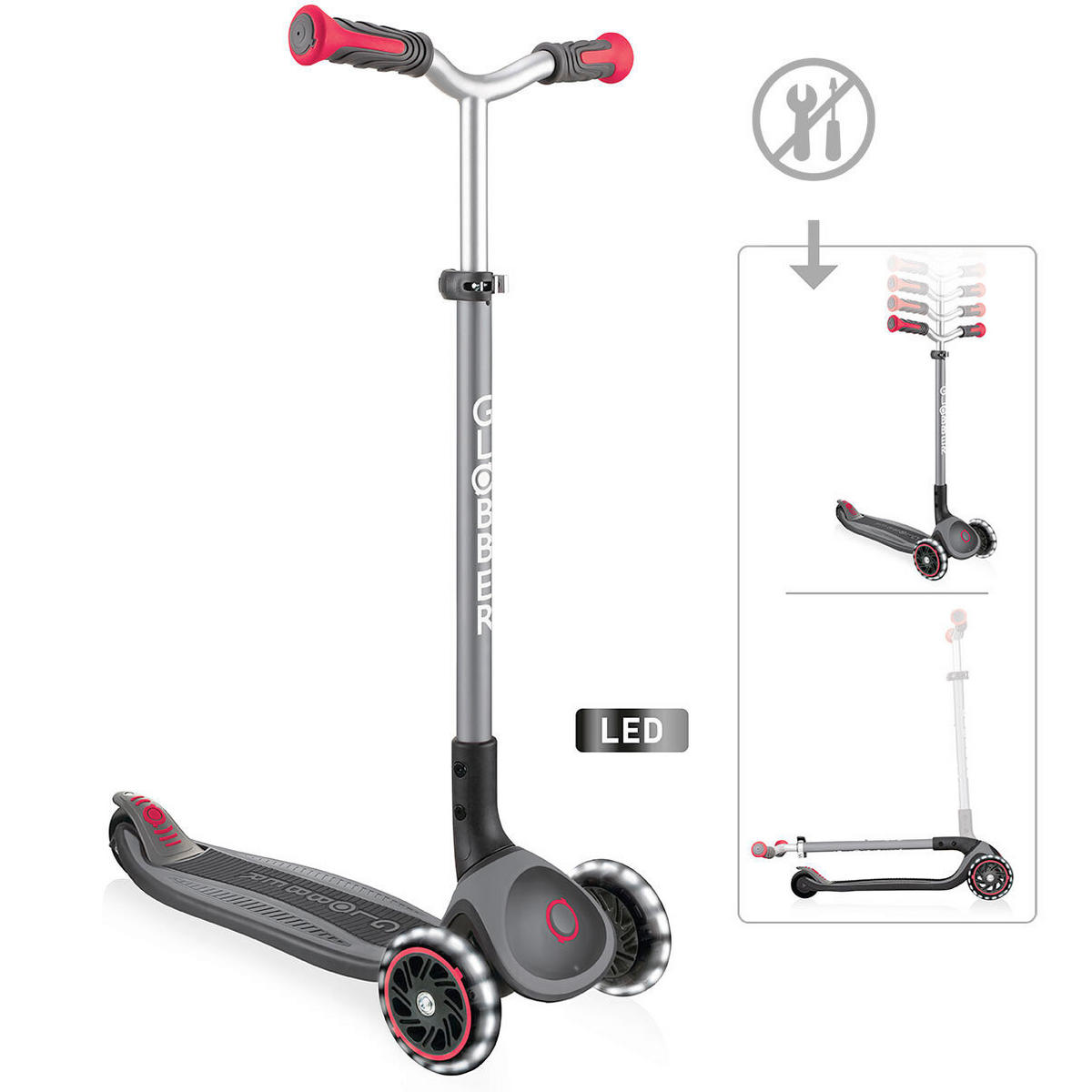 KINDERSCOOTER MASTER LIGHTS  - Rot/Schwarz, Basics (61/37/94cm) - GLOBBER