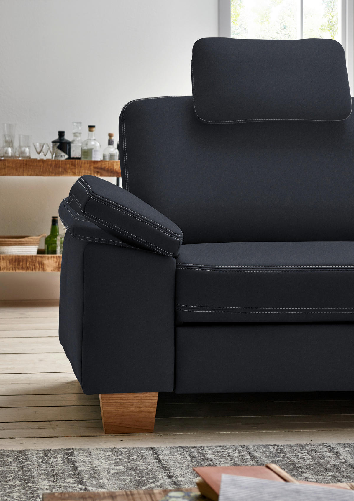 ECKSOFA  in Echtleder Dunkelblau  274/235 cm  - Eichefarben/Beige, KONVENTIONELL, Leder/Holzwerkstoff (274/235cm) - Beldomo Premium