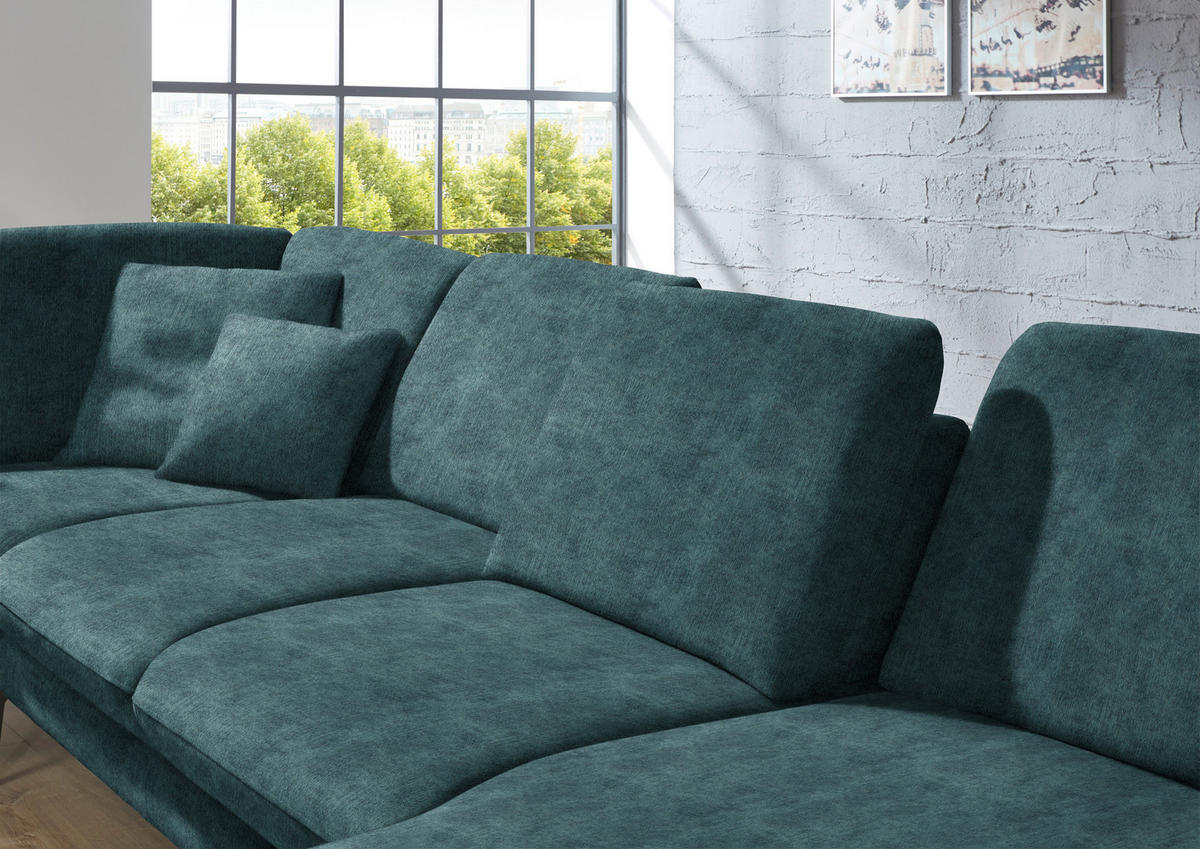 WOHNLANDSCHAFT in Velours Petrol  - Petrol/Schwarz, Design, Textil/Metall (208/344/180cm) - Dieter Knoll