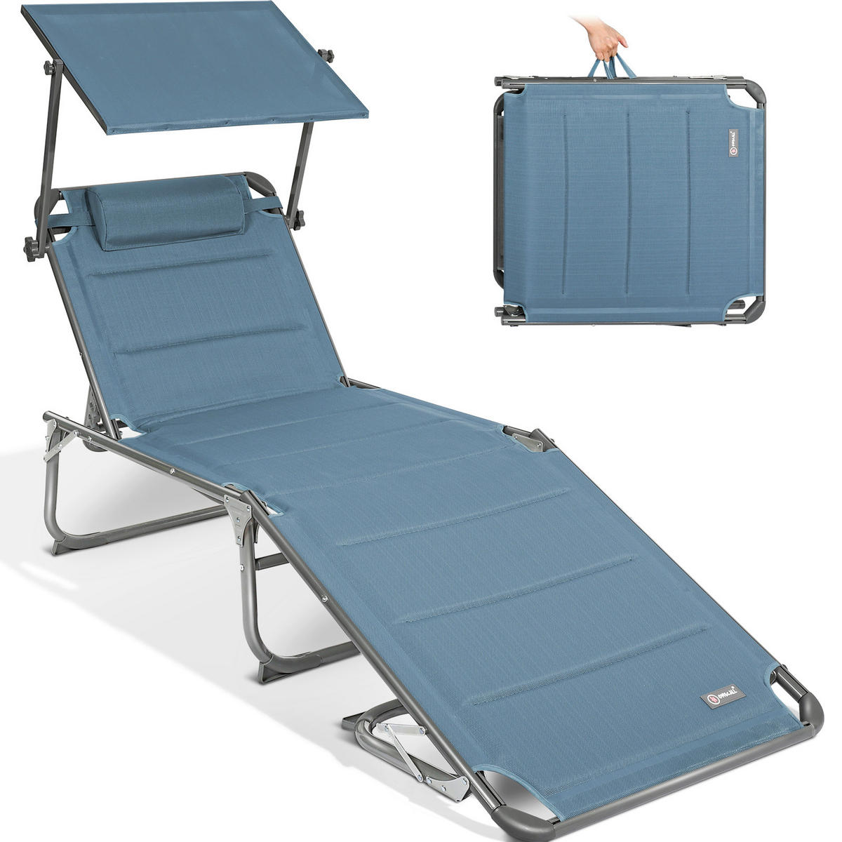 GARTENLIEGE 70/36/200 cm  - Blau/Anthrazit, Basics, Textil/Metall (70/36/200cm) - Modante