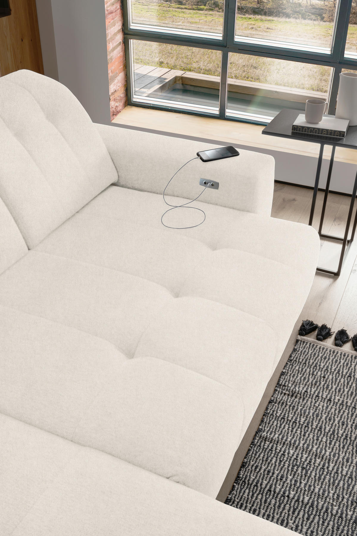 ECKSOFA in Mikrofaser Creme  - Creme/Schwarz, Modern, Textil/Metall (180/258cm) - Livetastic