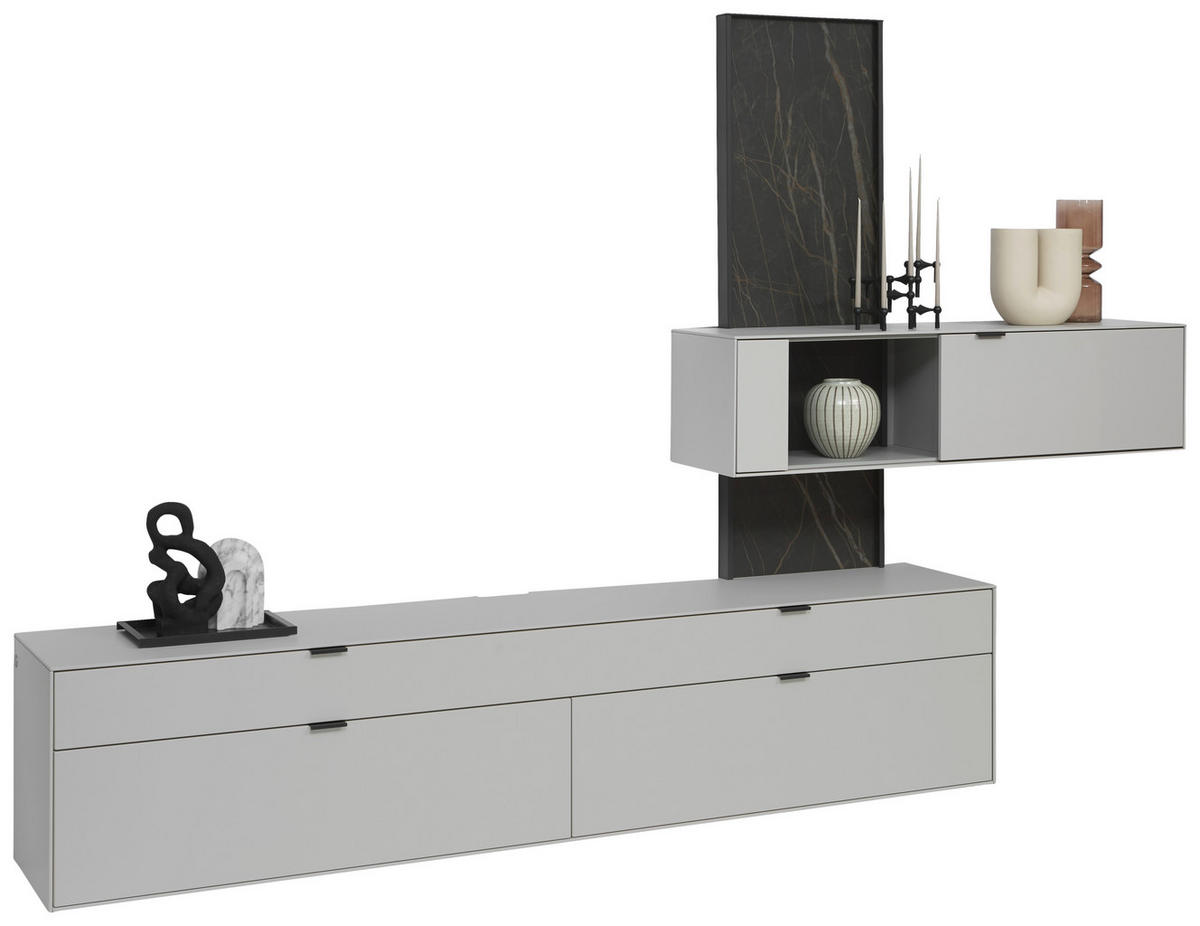 WOHNWAND  in Hellgrau  306/204,9/45,2 cm  - Hellgrau, Design, Glas/Keramik (306/204,9/45,2cm) - Dieter Knoll