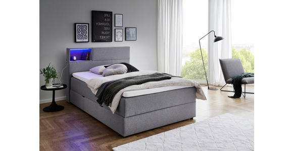 BOXSPRINGBETT 120/200 cm in Hellgrau - Hellgrau/Schwarz, Design, Holz/Textil (120/200cm) - Xora