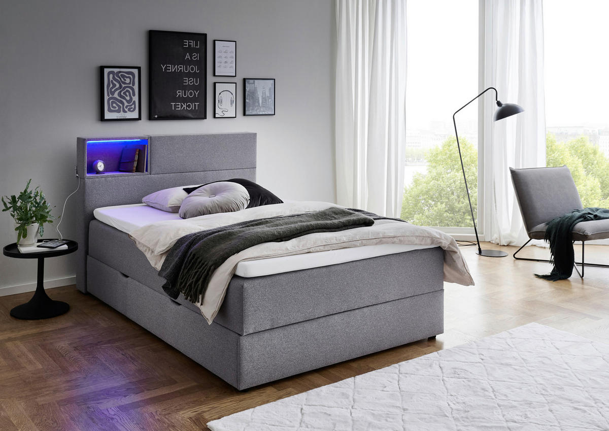 BOXSPRINGBETT 120/200 cm  in Hellgrau  - Hellgrau/Schwarz, Design, Holz/Textil (120/200cm) - Xora