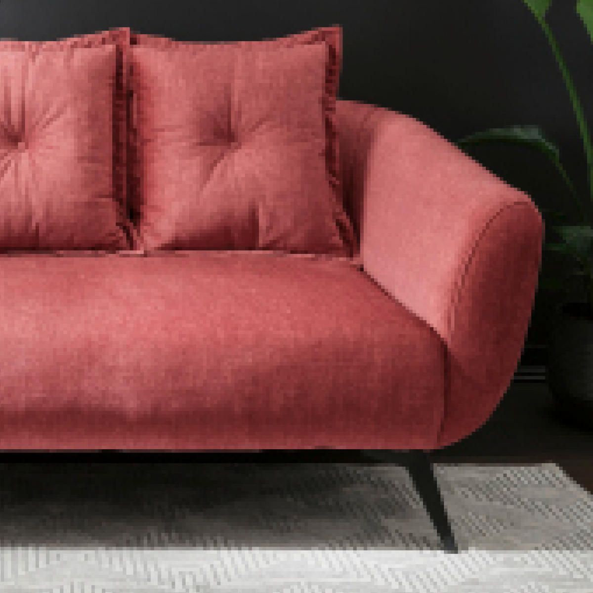 2,5-SITZER in Velours Koralle  - Koralle/Schwarz, Modern, Holz/Textil (196/94/103cm) - Livetastic