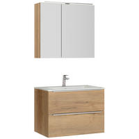 BADEZIMMER 3-teilig  in 81 cm  - Edelstahlfarben/Eichefarben, MODERN, Holzwerkstoff/Stein (81cm) - Nobilia