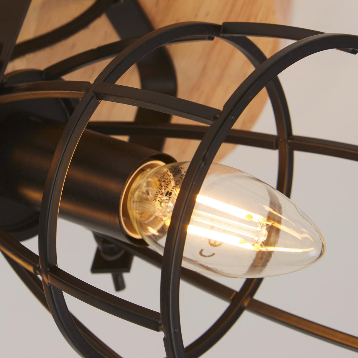 DECKENLEUCHTE Vision 38/17 cm   - Schwarz, Basics, Holz/Metall (38/17cm) - Searchlight