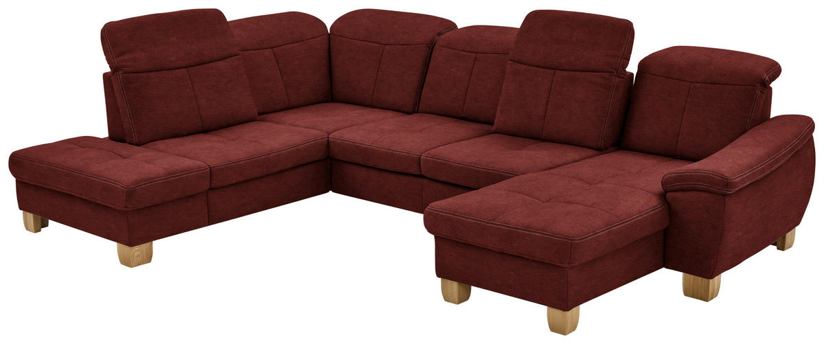 WOHNLANDSCHAFT Hellrot Mikrofaser  - Wildeiche/Hellrot, KONVENTIONELL, Holz/Textil (243/343/185cm) - Voleo