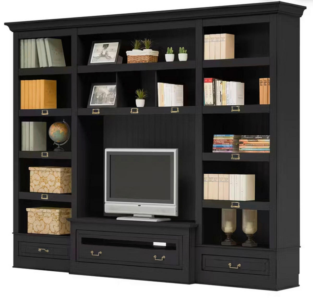 WOHNWAND UrbanClass 2-teilig  in Schwarz  311/238,5/52-46,5 cm  - Schwarz/Bronzefarben, LIFESTYLE, Holz/Metall (311/238,5/52-46,5cm) - Livetastic