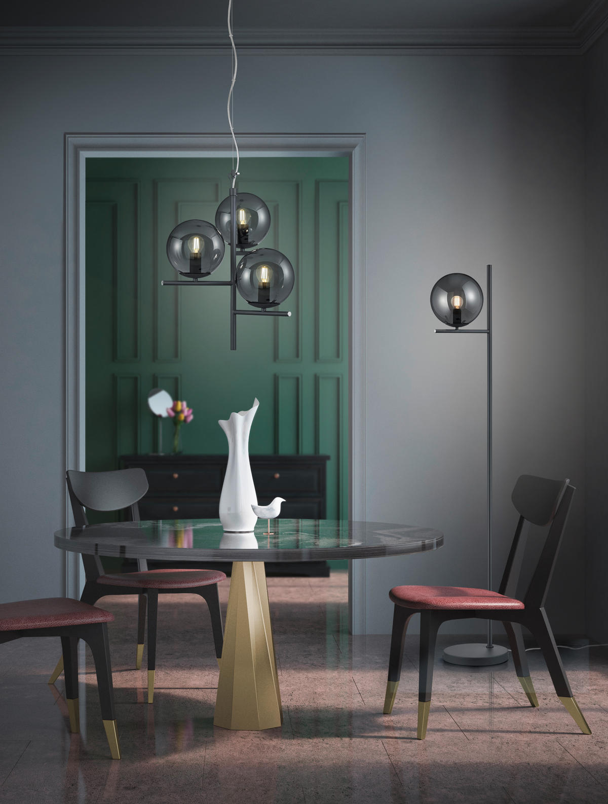 STEHLEUCHTE - Anthrazit, Basics, Glas/Metall (25/150cm) - Trio Leuchten