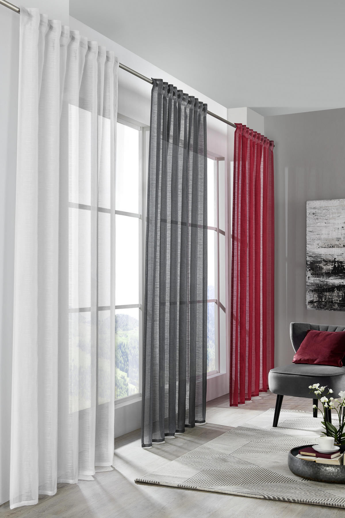 HOTOVÝ ZÁVES, polopriehľadné, 140/245 cm - biela, Basics, textil (140/245cm) - Esposa