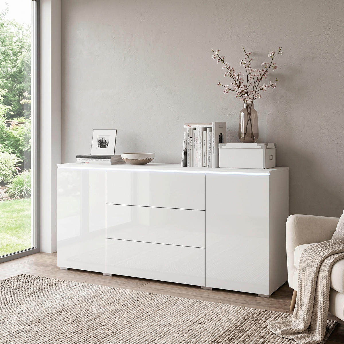 SIDEBOARD Vera 150/67,9/39,5 cm 3 Schublade(n)  - Weiß Hochglanz/Weiß, LIFESTYLE, Holzwerkstoff/Kunststoff (150/67,9/39,5cm) - P & B