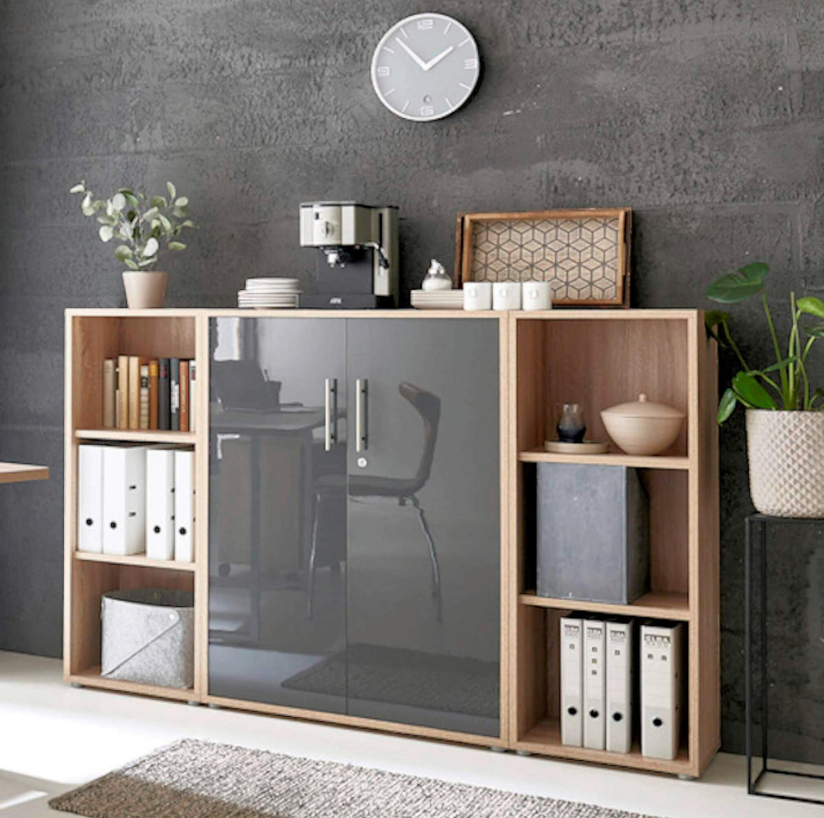 BÜRO - Anthrazit Hochglanz/Sonoma Eiche, MODERN, Holzwerkstoff/Metall - MID.YOU