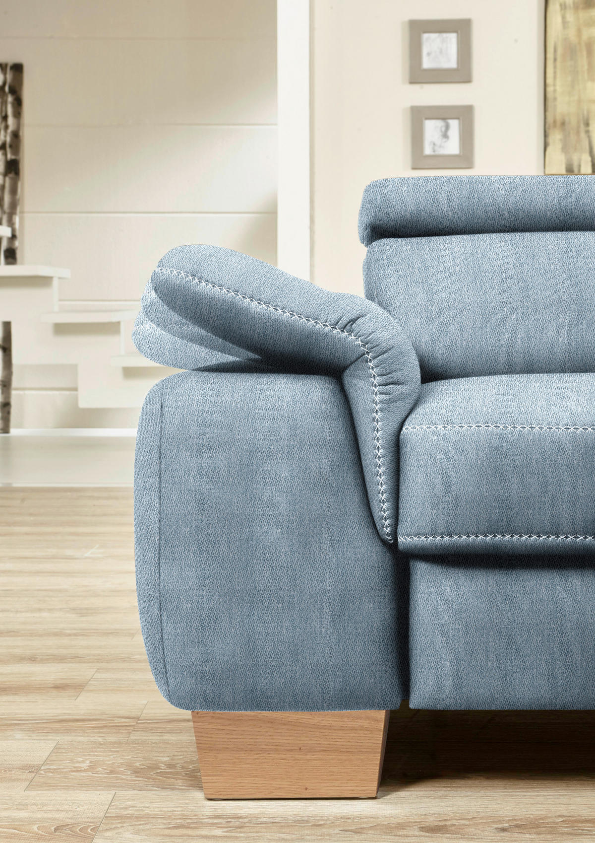 ECKSOFA in Mikrofaser Blau  226/273 cm  - Blau/Eichefarben, Natur, Holz/Textil (226/273cm) - Beldomo System