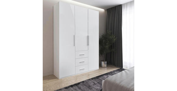 KLEIDERSCHRANK in Weiß, Weiß Hochglanz - Weiß Hochglanz/Alufarben, KONVENTIONELL, Holzwerkstoff/Metall (147/219/59cm) - Carryhome
