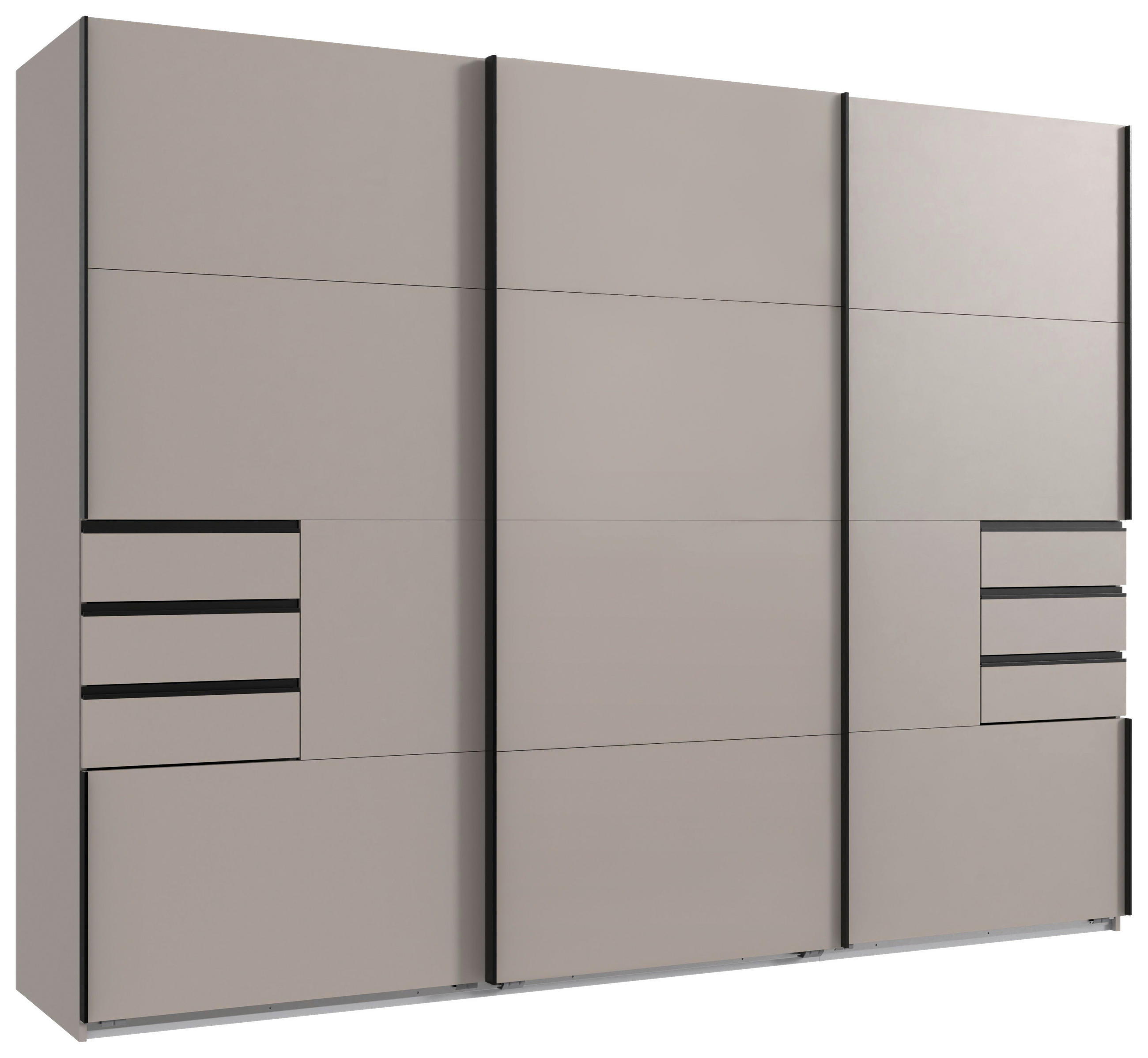 SCHWEBETÜRENSCHRANK 270/208/64 cm 3-türig Beige, Greige  - Greige/Beige, MODERN, Glas/Holzwerkstoff (270/208/64cm) - MID.YOU