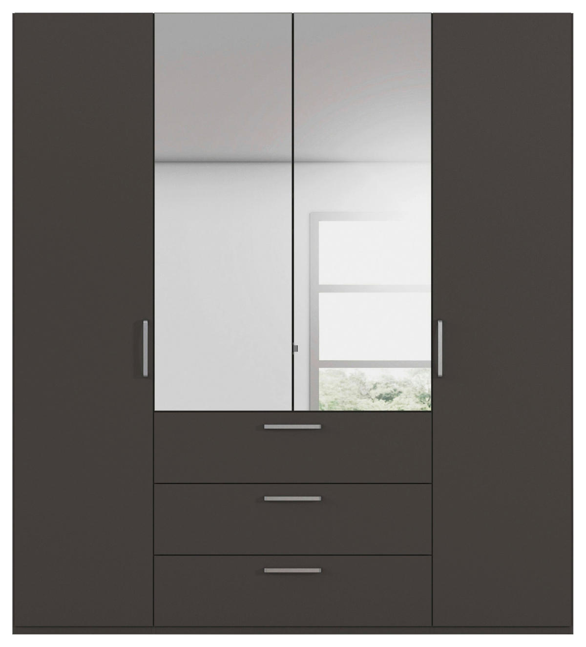 DREHTÜRENSCHRANK 201/235/61 cm,  in Graphitfarben, 4-türig  - Chromfarben/Edelstahlfarben, Basics, Glas/Holzwerkstoff (201/235/61cm) - Novel