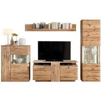 WOHNWAND  in Eichefarben  320/208/45 cm  - Eichefarben/Schwarz, Design, Glas/Holz (320/208/45cm) - Livetastic