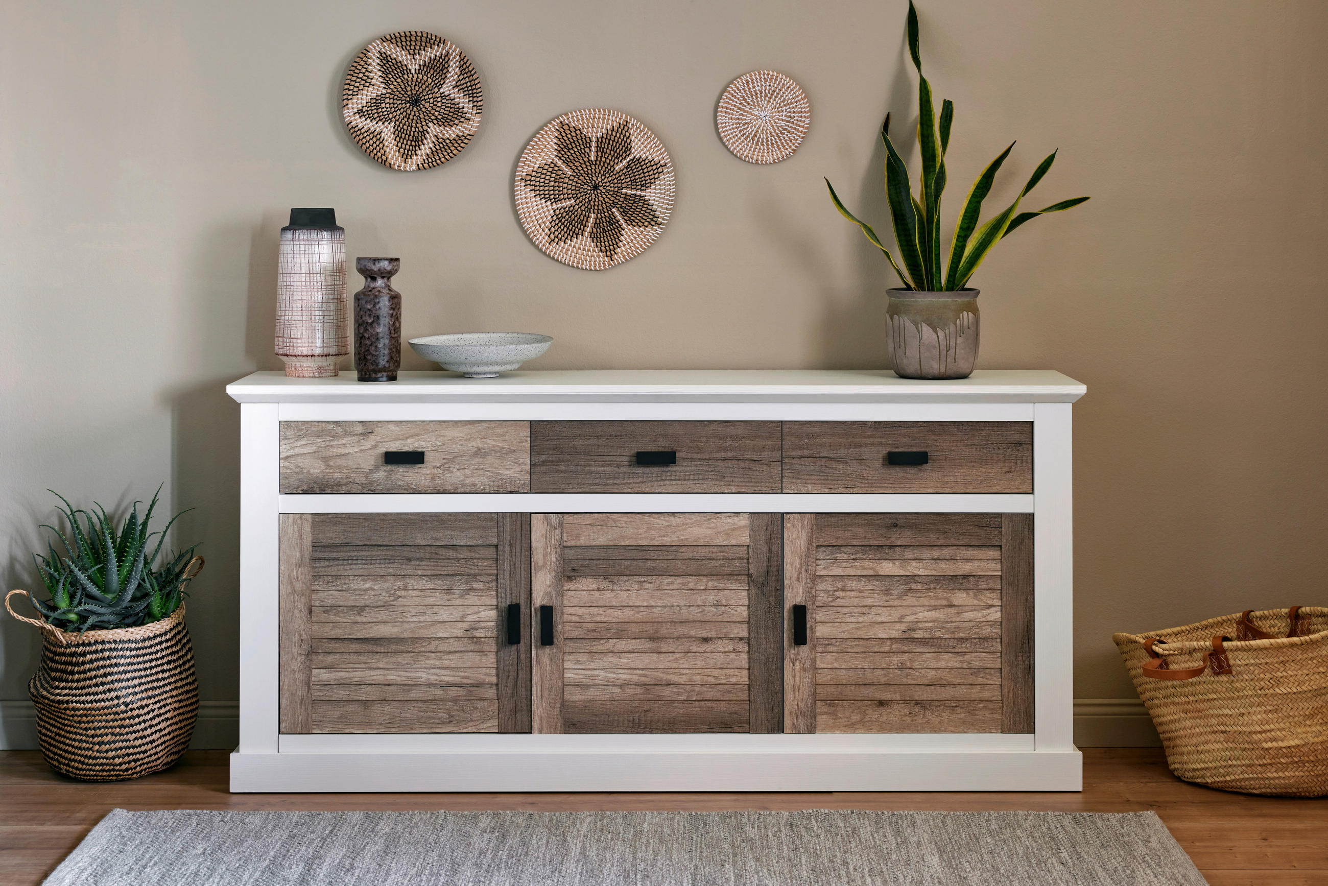 SIDEBOARD Hampton  in 158/81,3/40 cm  - Eichefarben/Schwarz, KONVENTIONELL, Holzwerkstoff/Metall (158/81,3/40cm)