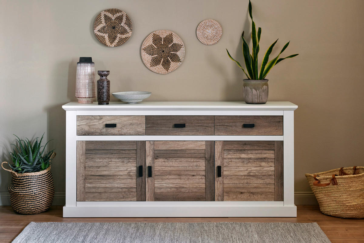 SIDEBOARD Hampton  in 158/81,3/40 cm  - Eichefarben/Schwarz, KONVENTIONELL, Holzwerkstoff/Metall (158/81,3/40cm)