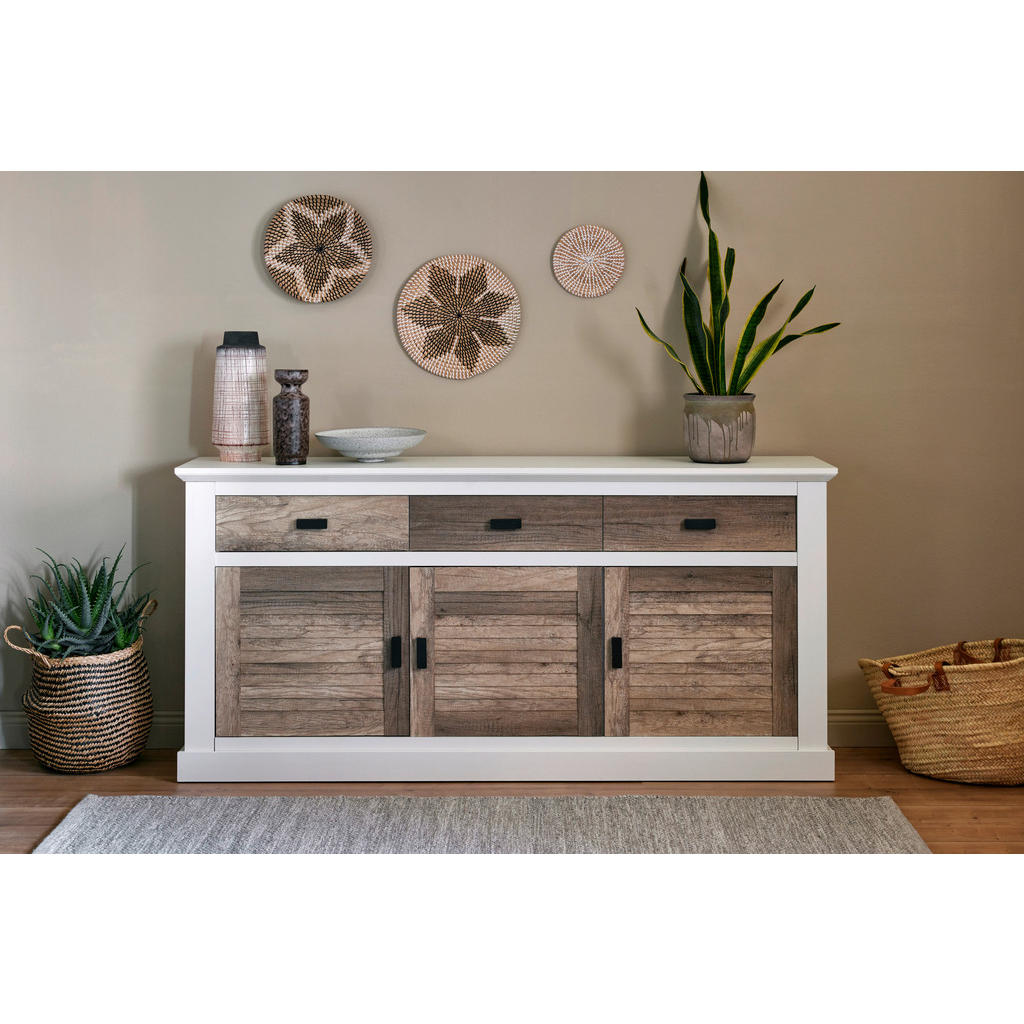 Thumbnail - Xxxl Sideboard Hampton, Weiß, Eiche, Metall, 3 Fächer, 3 Schubladen, 158x81.3x40 cm, stehend, Wohnzimmer, Kommoden & Sid...